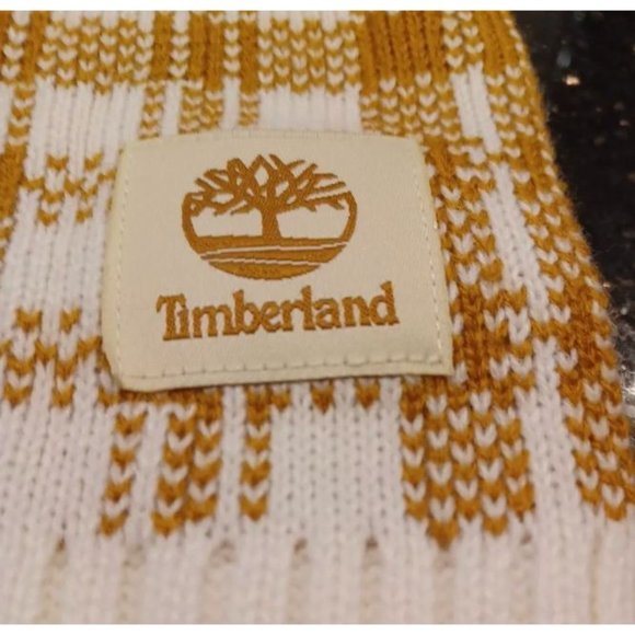 Timberland Scarf Womens OS One Size Gold White Plaid Ribbed Trim Neck Warmer - Picture 5 of 5